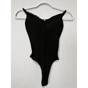 Victoria’s Secret PINK Black Ribbed Lace Bodysuit Small Coquette Soft Girl Y2K